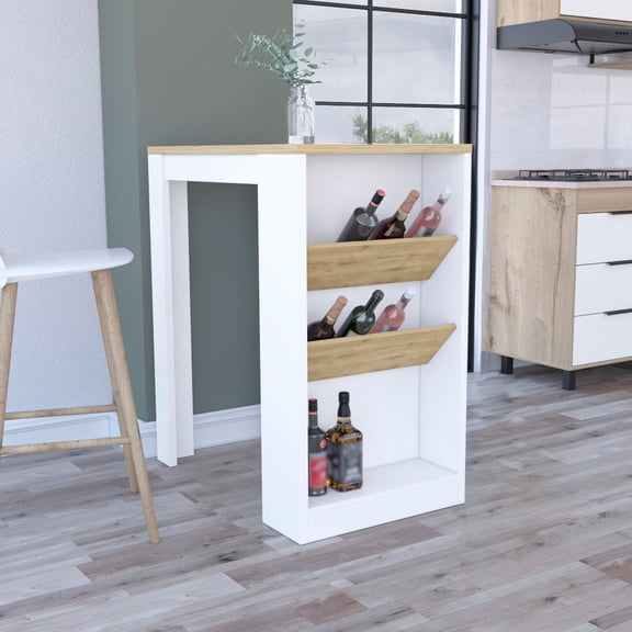 41.46 in height, white - Two side shelves for bottle display - Kitchen or living area - Robust top for table use