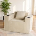thumbnail image 1 of 41.5"Boneless Chair, Khaki Single Sofa, Corduroy Cloud Sofa for Living Room, 2 Cup Holders, 2 Storage Pockets, No Assembly Required, 1 of 10
