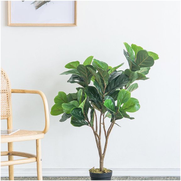41.5 Inch Artificial Fiddle Leaf Fig Tree, Green Fabric Leaves and Plastic Structure for Boho Decor