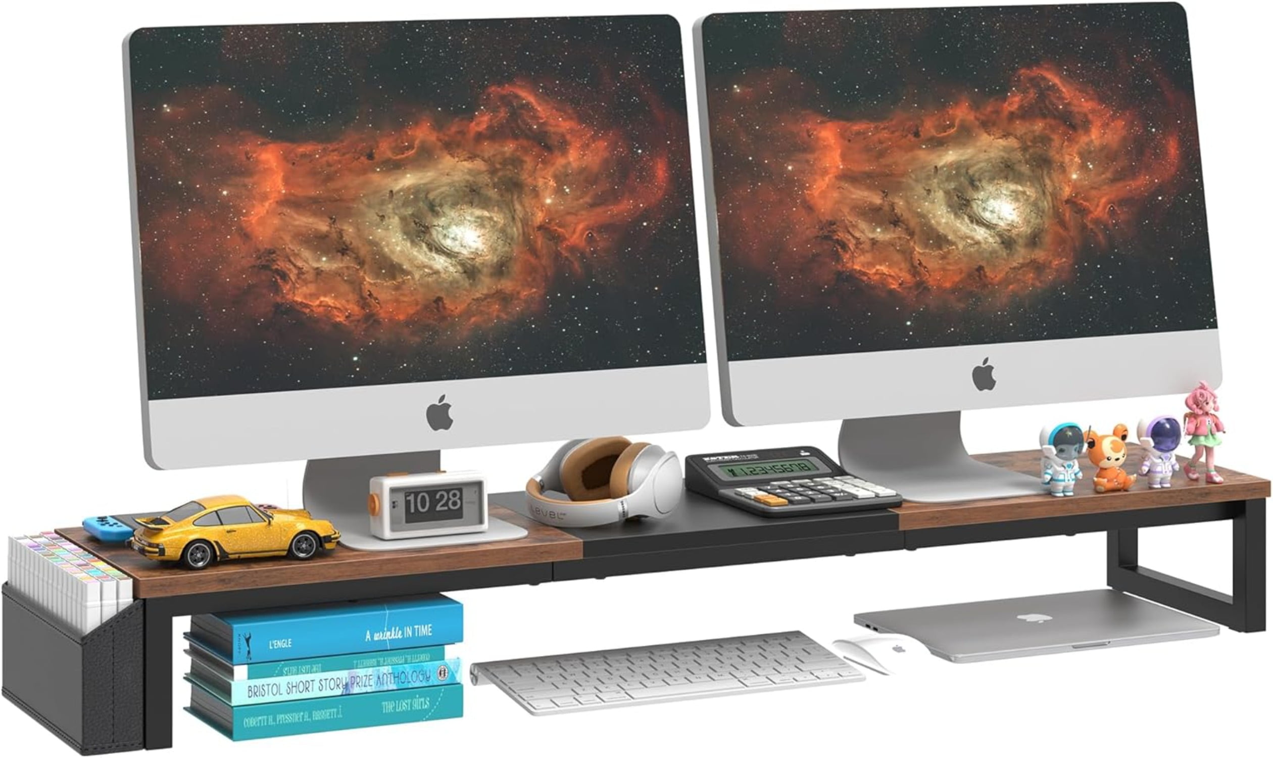 41.5'' Long Monitor Stand for 2 Monitors, Wood Computer Riser with ...