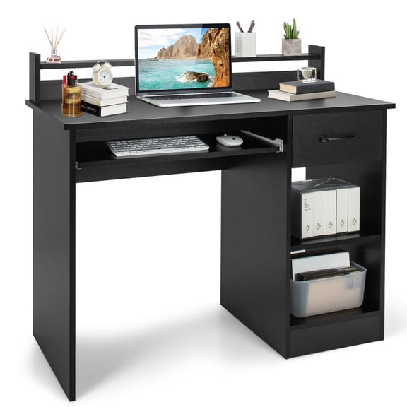 41.5" Modern Computer Desk with Drawer and Keyboard Tray, PC Laptop Table Study Writing Workstation for Home Office，Black