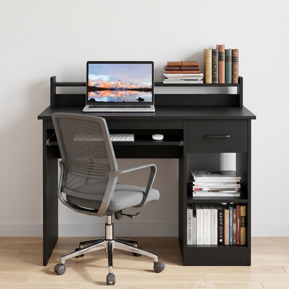 41.5" Modern Computer Desk with Drawer and Keyboard Tray, PC Laptop Table Study Writing Workstation for Home Office,Black