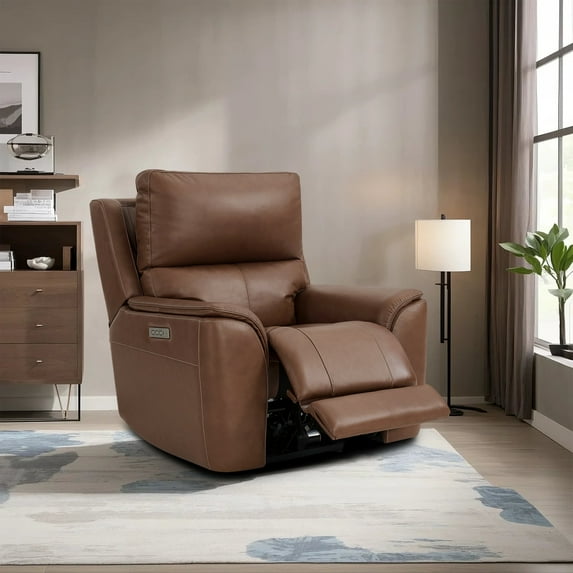 41.5" W Genuine Leather Triple-Power System Recliner with Adjustable headrest and USB & Type-C Charging