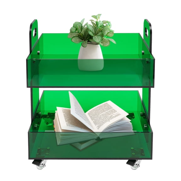 41.6*34*48cm Acrylic Rolling Cart with Wheels Mobile Storage Organizer Green Bedside Table