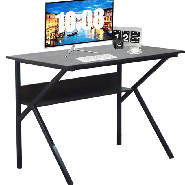 41.7" Computer Desk, Small Writing Table With Storage, K Shaped Gaming