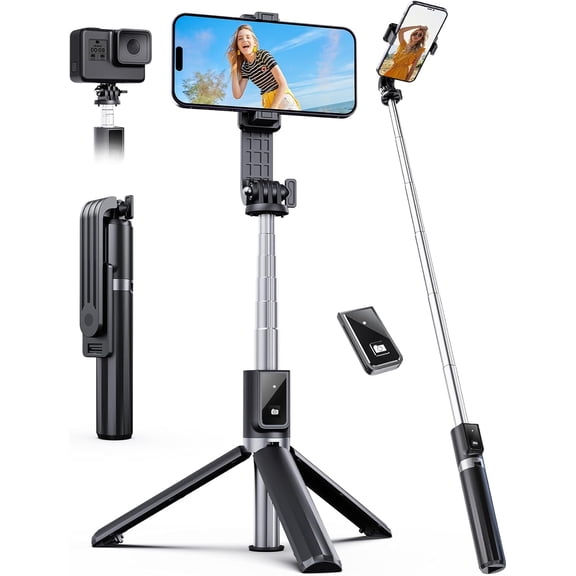 41.7" Extendable Selfie Stick with Wireless Remote, Compact & Portable for Travel, Compatible with iPhone Samsung Android Smartphones