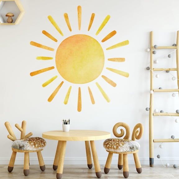41.7 X 39.8 Watercolor Boho Sun Wall Decals Peel and Stick, PVC Sunrise Wall Stickers, Yellow Sunshine Wall Art Decor for Kids Room Playroom Nursery Bedroom