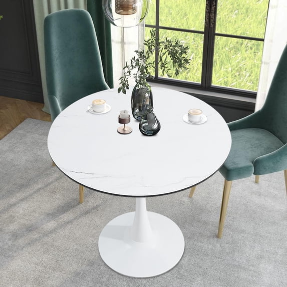 41.73" Round Tulip Table in White, Mid-Century Modern Dining Table with Round Top and Pedestal Base, Conference Pedestal Desk, Leisure Coffee Table, Seat for 4-6, Max Loading 400lbs