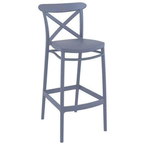 41.75" Gray Solid X Accented Outdoor Patio Bar Stool
