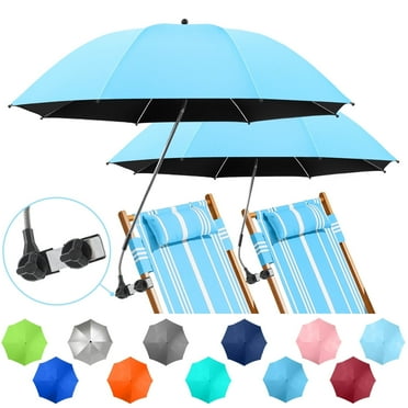 42" 2 Pack Beach Chair with Umbrella,99.99% UV Protection Chair Umbrella, UPF50+ 360° Adjustable Beach Chair Umbrella with Clamp(Light Azure Blue, Not Include Chair)