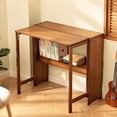 thumbnail image 1 of 41'' Bamboo Folding Desk with Bookshelf, Space-Saving Computer Desk, Mid Century Modern Foldable Study Table for Home Office, Bedroom, Small Spaces - Brown, 1 of 9