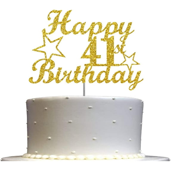 41 Birthday Cake Topper Gold Glitter, Party Decoration Ideas, Sturdy Doubled Sided Glitter, Acrylic Stick. Made in USA (41st)