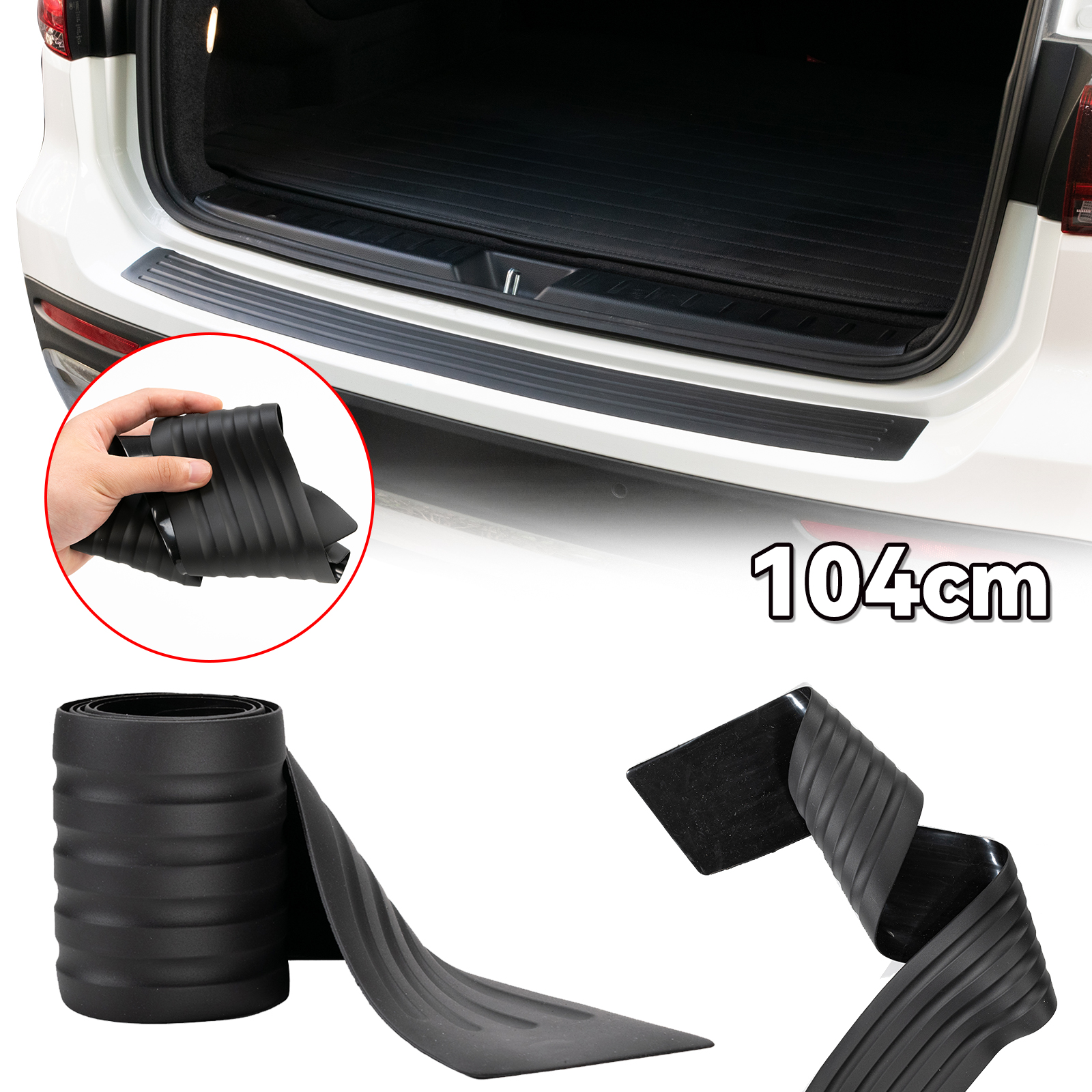 41" Black Car Rear Bumper Protector Trim Rubber Trunk Sill Plate Cover Pad Guard