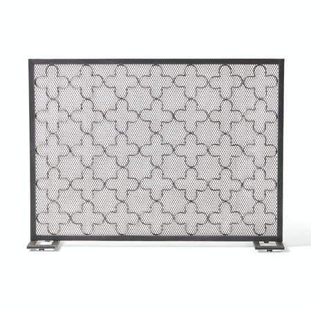 41" Black Contemporary Clover Trellis Fireplace Screen