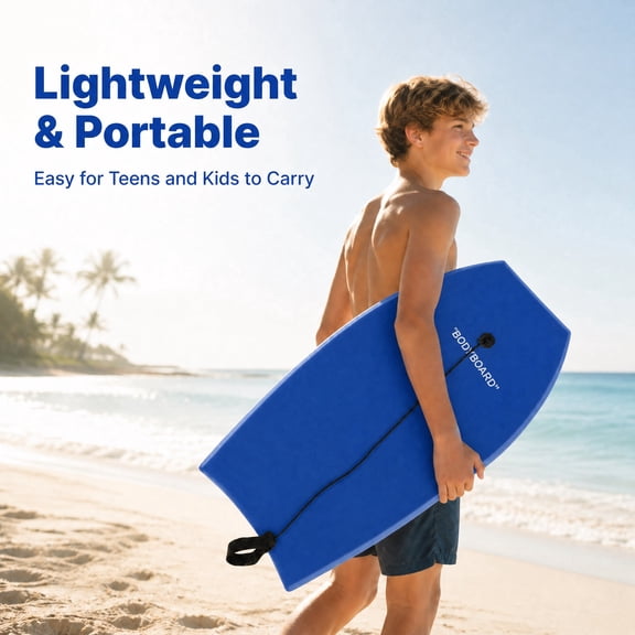 41'' Boogie Board with Wrist Leash, Bodyboard for Beach, EPS Core,Blue,41.5 x 20.5 x 2.26 in, XPE deck, EPS foam core, strong buoyancy, HDPE slick bottom reduces drag, Ocean, Beach, Pool
