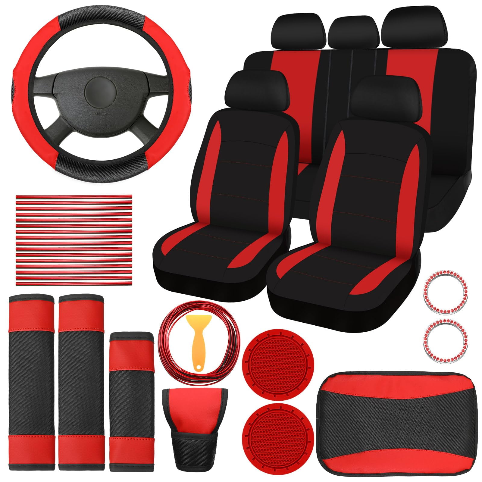 41 CM31 Pcs Black Red Car Accessories Set Automotive Seat Covers
