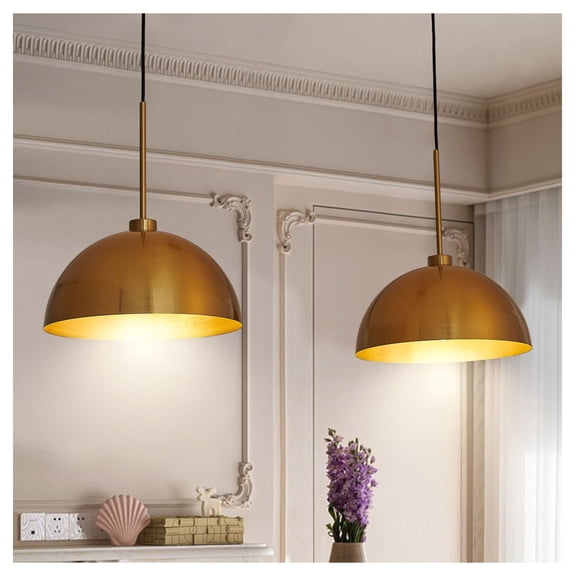 41" Copper Double Pendant Light Industrial Modern Ceiling Lamp for Kitchen Island, Dining Room, Adjustable Hanging Fixture Metal Shade, 2 E26 Sockets
