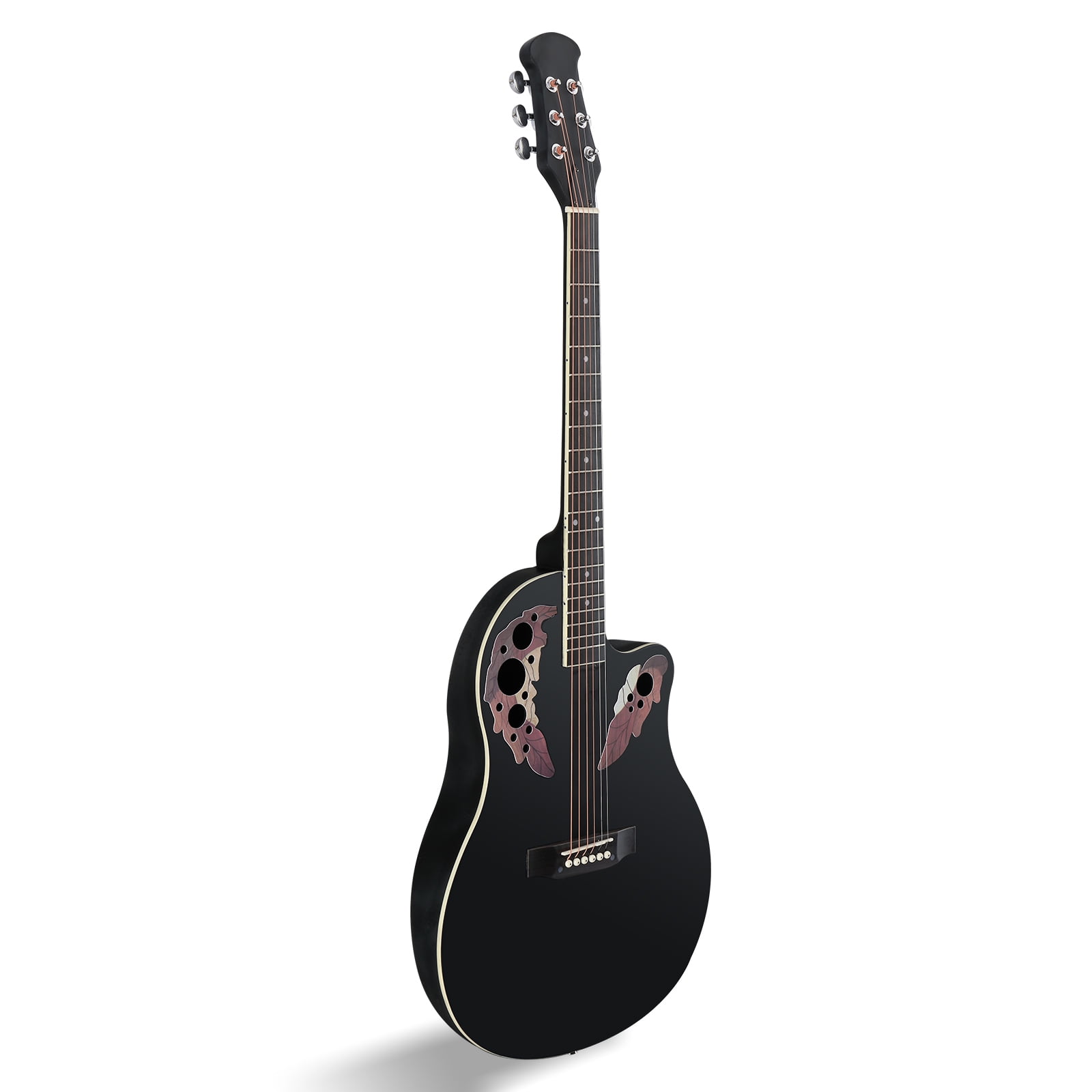 41" Cutawary Round Back Acoustic Guitar Spruce Top Grape Hole, Black