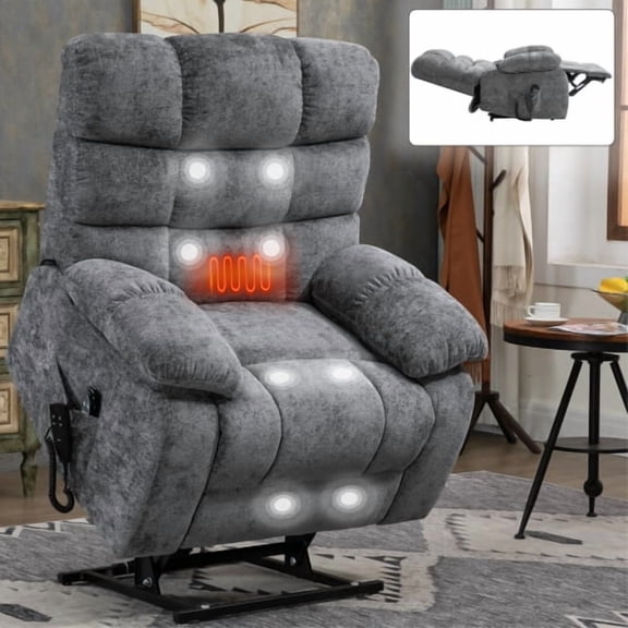 41" Dual Motor Oversized Lift Chair, Recliner Chair with Infinite Position, Massage Chair with Heat Timer for Living Room, Grey