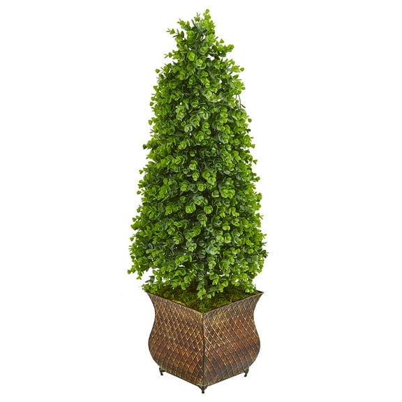 41 Eucalyptus Cone Topiary Artificial Tree in Metal Planter (Indoor/Outdoor)