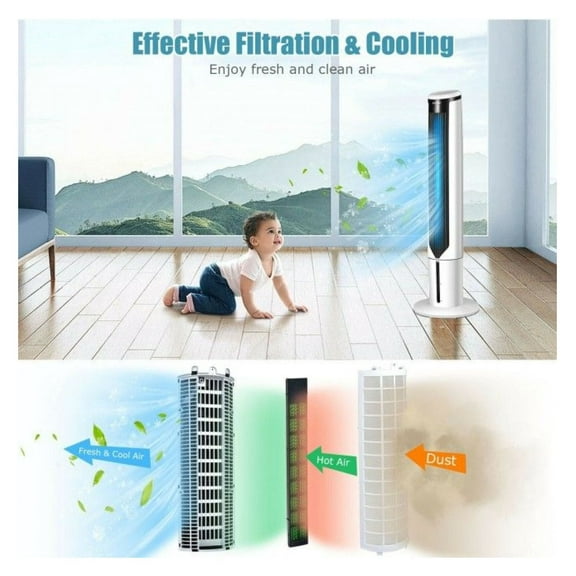 41" Evaporative Air Cooler, Tower Fan with 3 Modes & 3 Speeds, Oscillating Fan for Bedroom, Living Room, Quiet Cooling, Remote Control, 9H Timer, Low Noise, Portable