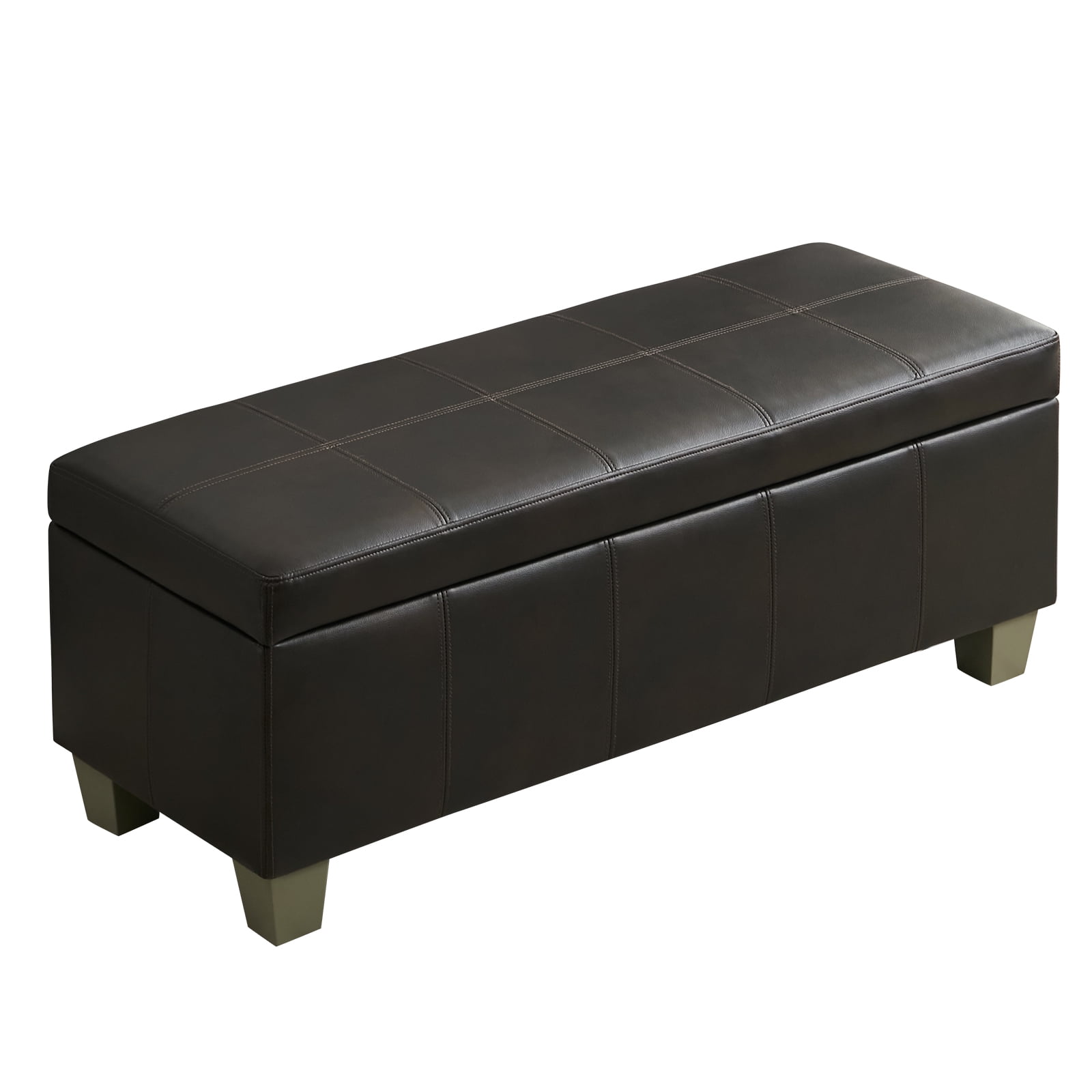 41'' Faux Leather Storage Ottoman Bench, Rectangle Upholstered End of Bed Storage Bench, Stitch ...