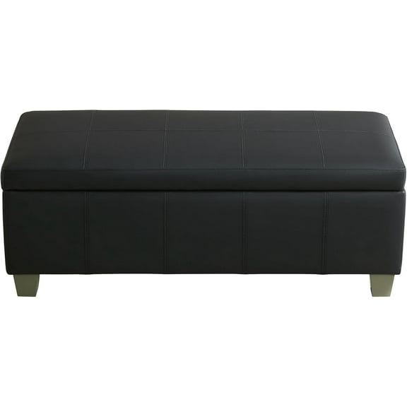 41" Faux Leather Storage Ottoman, Stitch Tufted Rectangle Upholstered End of Bed Storage , Entryway Large Couch Ottoman with Wooden Legs, Dark Black