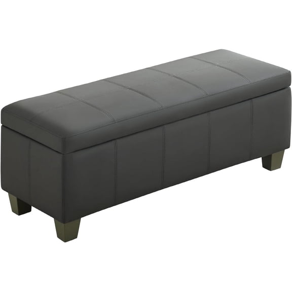 41" Faux Leather Storage Ottoman, Stitch Tufted Rectangle Upholstered End of Bed Storage , Entryway Large Couch Ottoman with Wooden Legs, Dark Grey