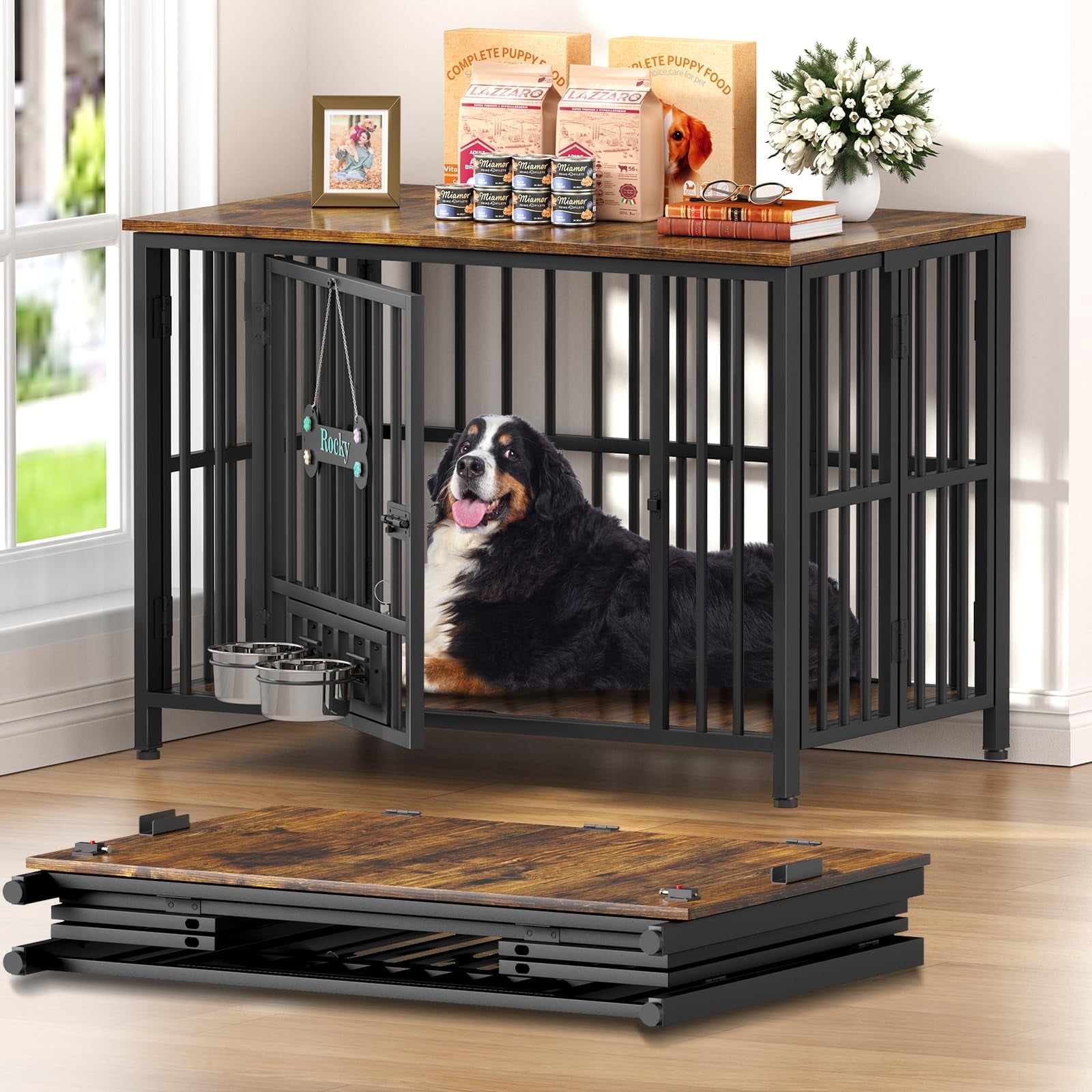 Picture of 41 in Foldable Dog Crate Furniture, No Assembly Dog Kennel Indoor,XL ...