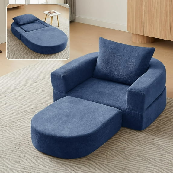 41" Futon Sofa Bed Velvet Futon Couch Convertible Sleeper Floor Sofa Bed Upholstered Couch Reading Chair for Living Room (Blue, 41")