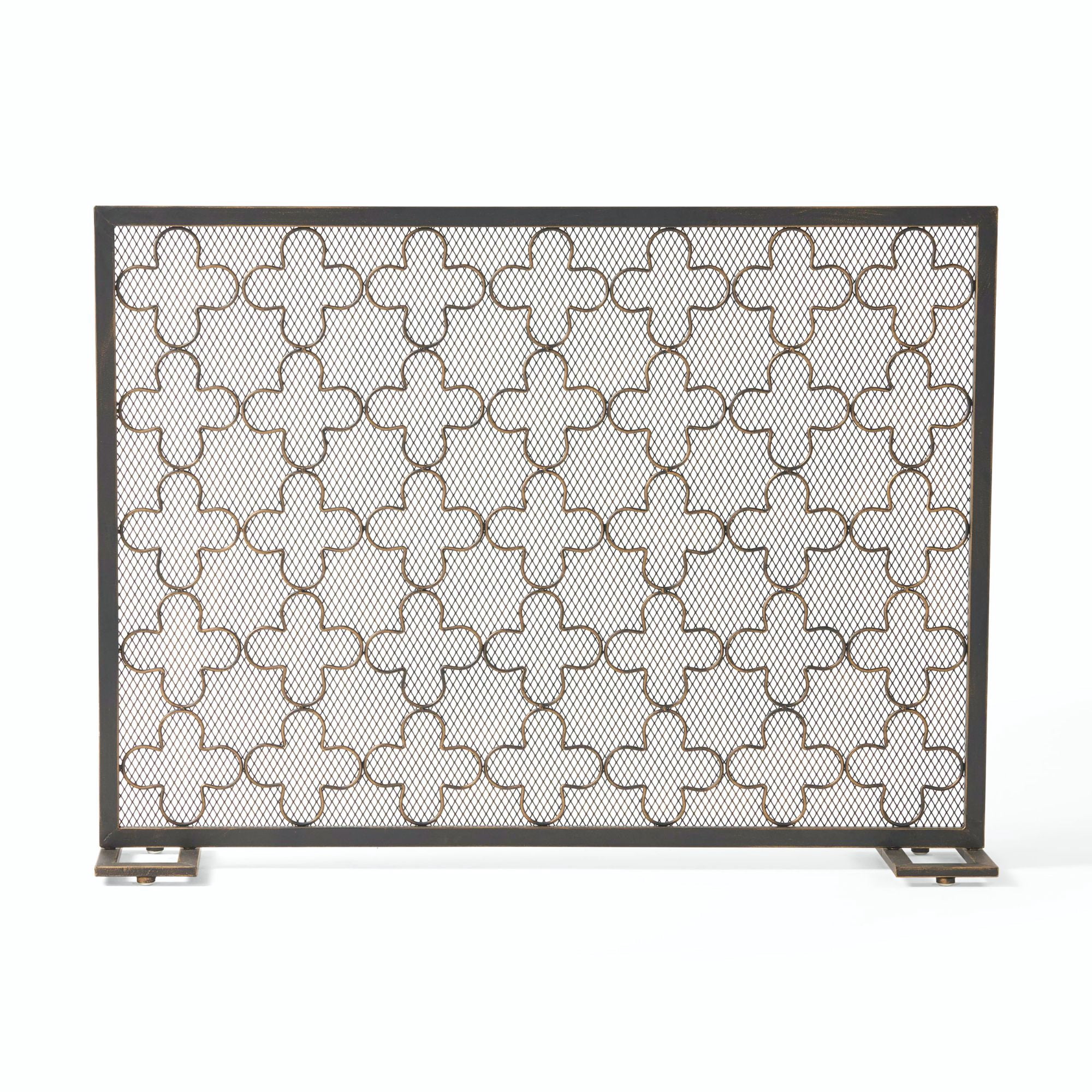 41" Gold Contemporary Clover Trellis Fireplace Screen