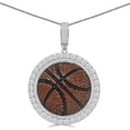 thumbnail image 1 of 41+ Grams Big 2.65'' Real Sterling Silver 14K Gold On Solitaire Simulated Diamond Basketball (Ball) Sports Custom Pendant Charm + Free Chain, 1 of 1