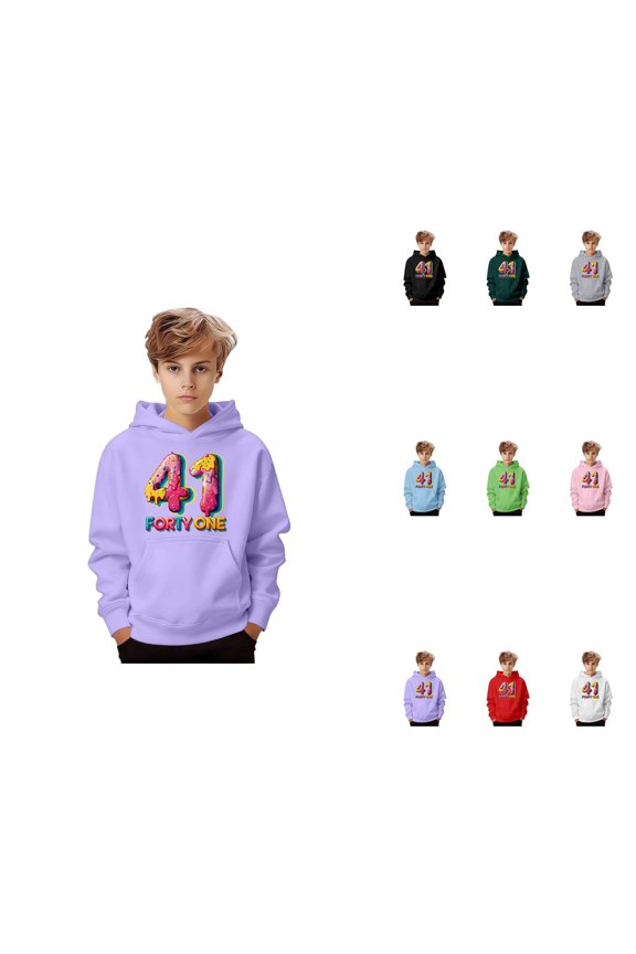 41 Graphic Print Hoodie for Boys Girls, Loose Fit Casual Pullover Sweatshirt with Pocket, Funny 41 Meme Design, Cream Pattern, Youth Kids Jacket