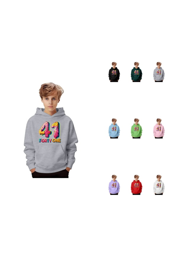 41 Graphic Print Hoodie for Boys Girls, Loose Fit Casual Pullover Sweatshirt with Pocket, Funny 41 Meme Design, Cream Pattern, Youth Kids Jacket
