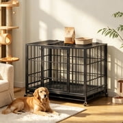 41" Heavy Duty Dog Crate Furniture with Rotary Twist-Latch & Lockable Wheels