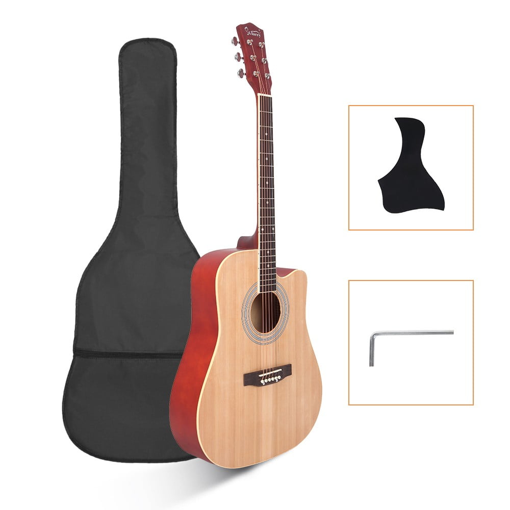 41 Inch Acoustic Guitar, Full-Size Beginner Cutaway Guitar with Spruce Board, Steel String, and Gig Bag for Adults, Natural