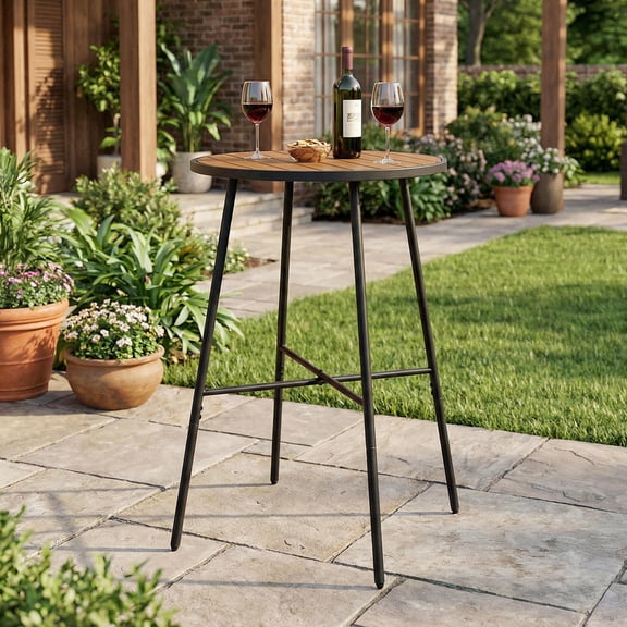 41 Inch Bar Height Patio Table with Acacia Wood Top and Metal Frame