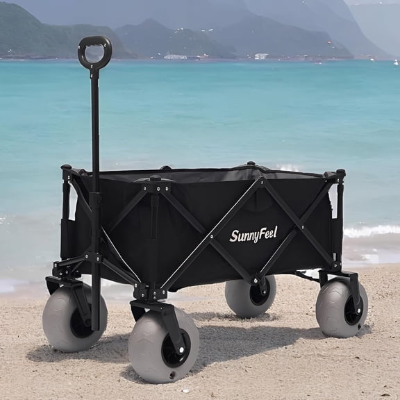 41 Inch Beach Wagon with 9 Inch Pneumatic Tires - 550lbs Heavy Duty Folding Cart for Sand Camping