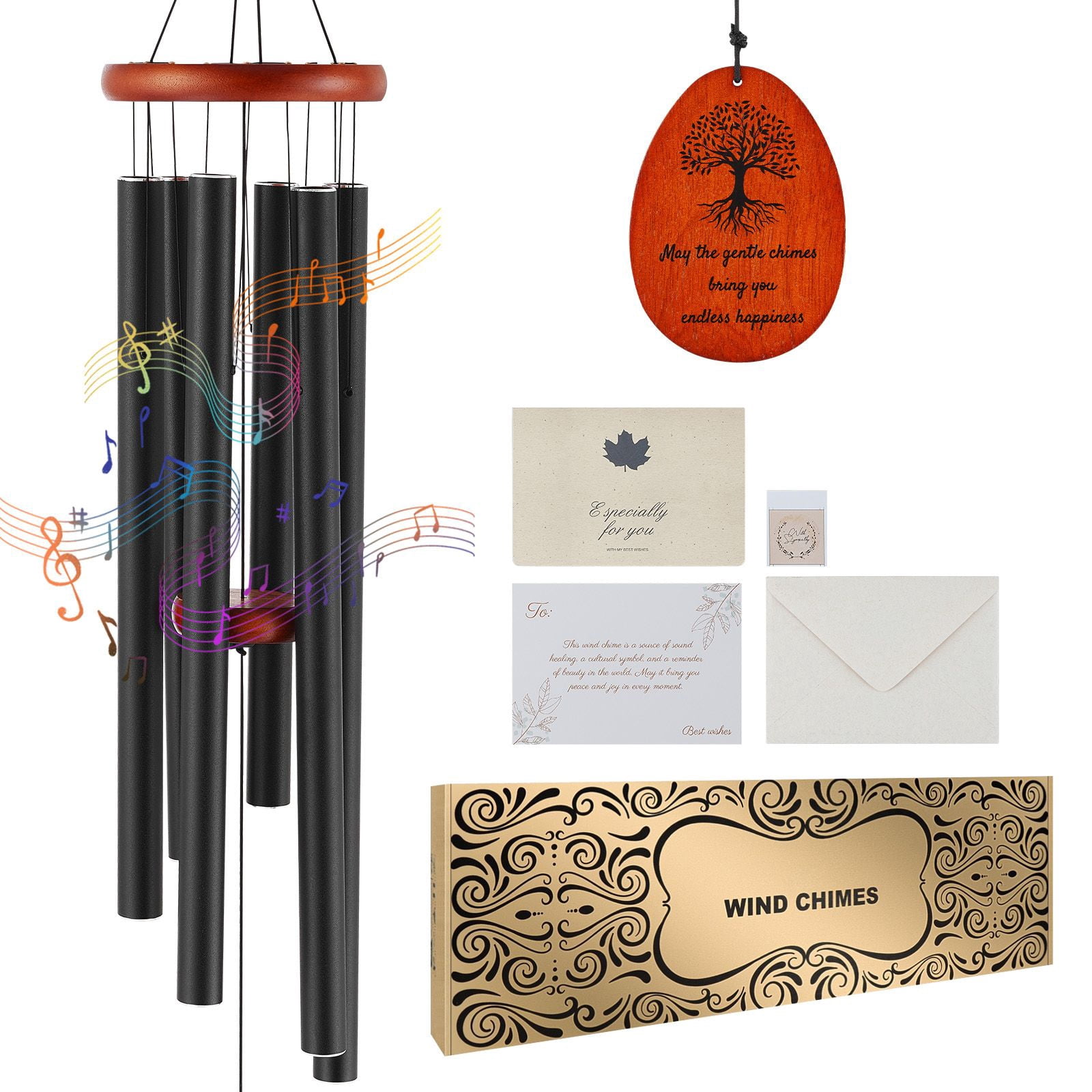 41 Inch Bronze Wind Chimes Deep Tone D Major 6 Aluminum Tubes Hand-Tuned Nylon Cord S Hook for Garden Patio Porch Decor Gift