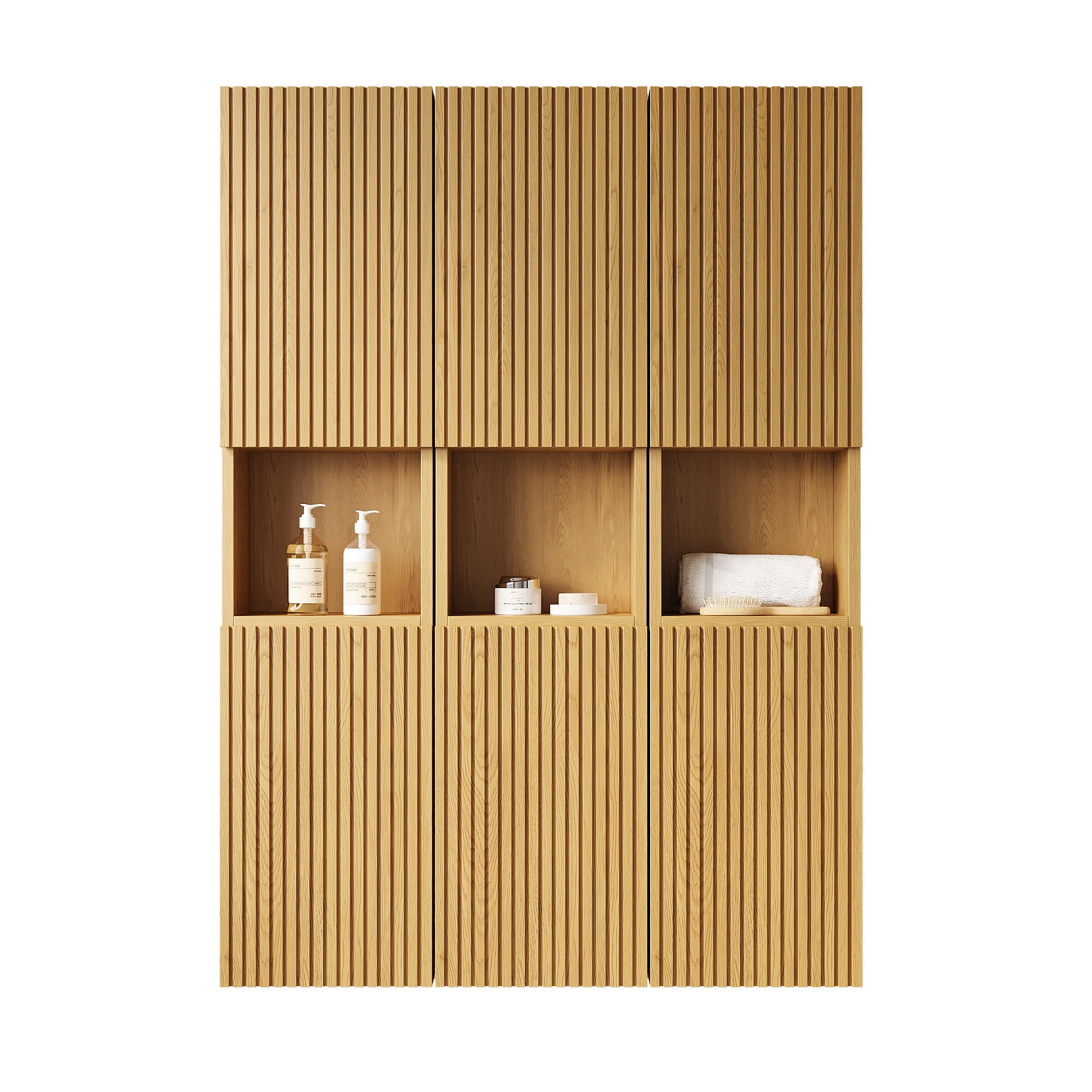 41-Inch Bathroom Cabinet, Waterproof, 6 Cabinets with 3D Groove Doors - Stable in Humid Environments