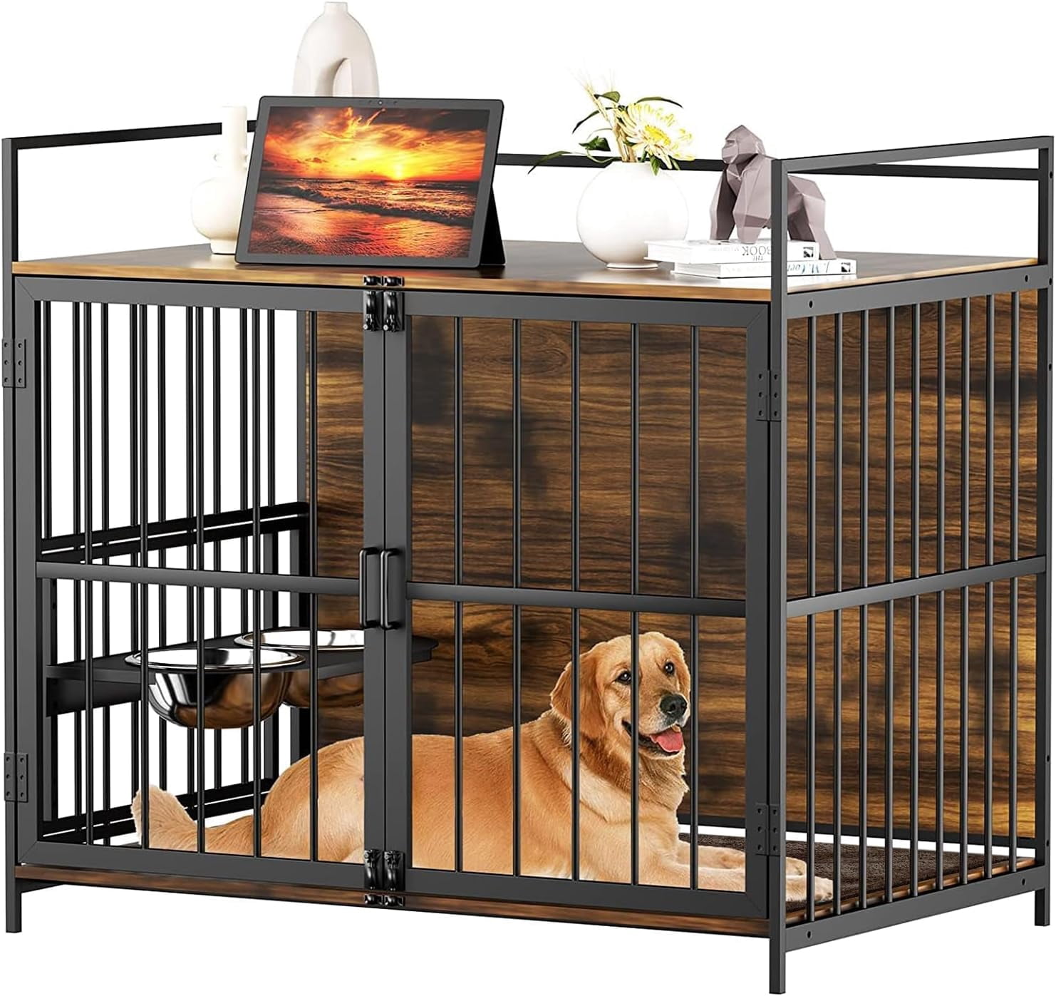 41 Inch Dog Crate Furniture, Indoor Kennel End Table | Steel-Tube Frame ...
