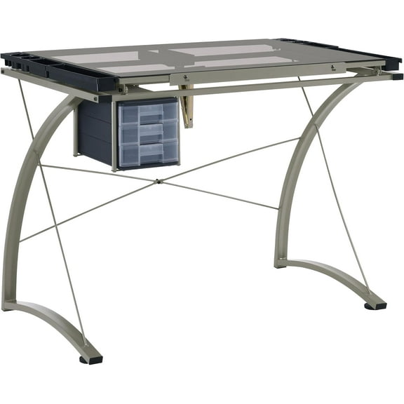 41-Inch Drafting Table with Adjustable Pitch, Three Drawers, Retractable Pencil Ledge and Storage Compartments