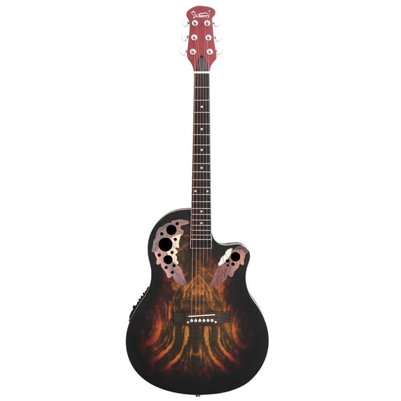41 Inch Full Size Cutaway Acoustic Electric Guitar, Spruce Top Round Back Grape Voice Hole Design, Sunset Color