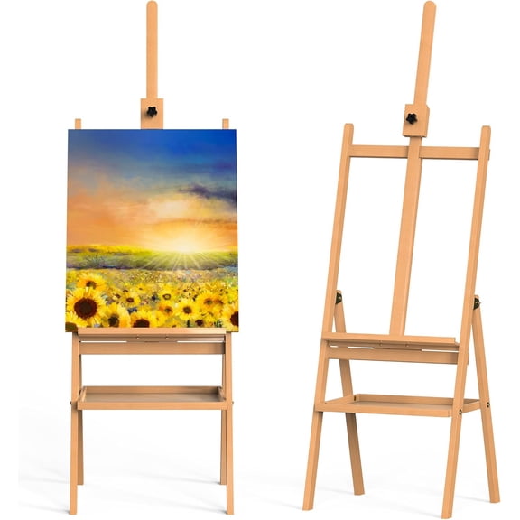 41 Inch H-Frame Beech Wood Art Easel, Adjustable Height Studio Easel with Storage Drawer & Shelf, 20KG Load Capacity for Artists and Students