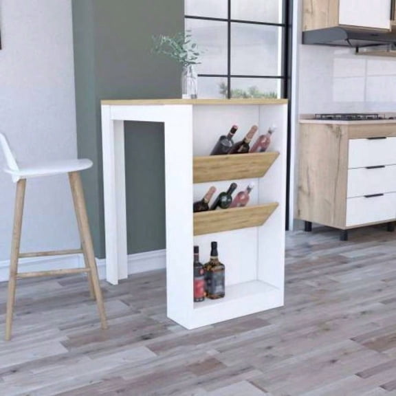 41 Inch White Macadamia Kitchen Island with 2 Bottle Organizer and Open Shelf Ideal for Modern & Small Kitchens