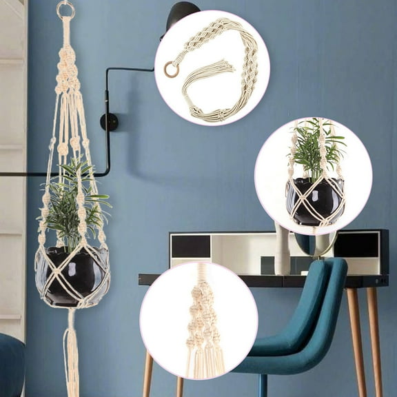 41 Inch Macrame Plant Hanger | Boho Indoor Outdoor Hanging Basket for Pots | Handwoven Cotton Rope Home Decor(White，A)