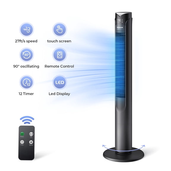 41 Inch Oscillating Tower Fan with LED Display & IR Remote, 3 Speeds 3 Wind Modes, 12H Timer Real-Time Temp Readout, Hidden Handle for Bedroom Home Office