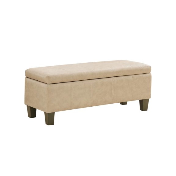 41 Inch Storage Ottoman Bench Upholstered Synthetic Leather Footrest Stool Container Unit Solid Wood Frame Safety Hinges For Bedroom Living Room Entryway Hallway Foot Rest