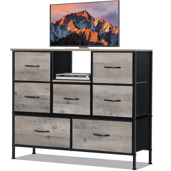 41 Inch TV Stand in Milk Gray, Modern Media Console with 2 Drawers & Open Shelf | Soft-Toned Entertainment Center for Light-Colored Living Rooms