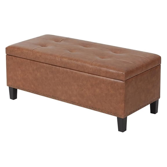 41 Inches Storage Ottoman ,Microfiber Button Tufted Footstool Ottoman with Nailhead Trim for Bedroom (Chocolate Brown)